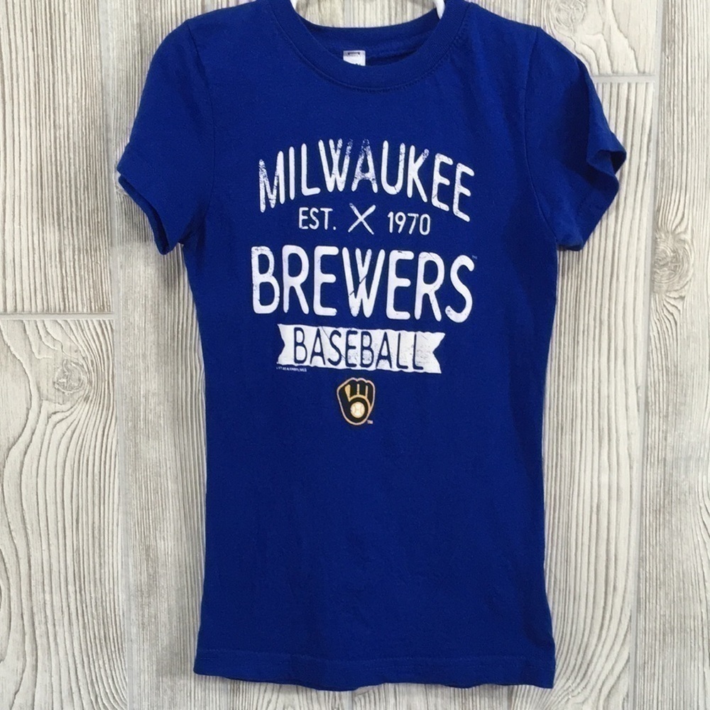 Girls Small Milwaukee Brewers Baseball Graphic Tee Royal Blue